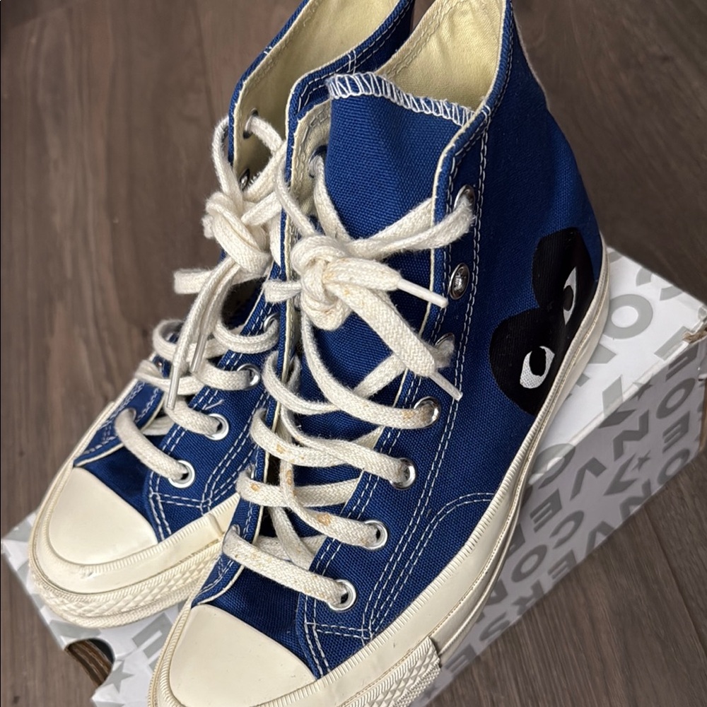 Blue High-Top Sneakers with White Laces - Picture 3 of 6